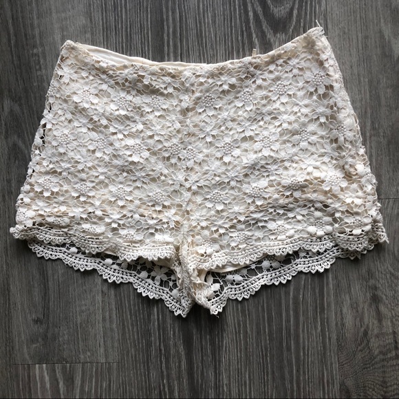 NAF NAF Pants - NAF NAF Floral Lace High Waisted Shorts